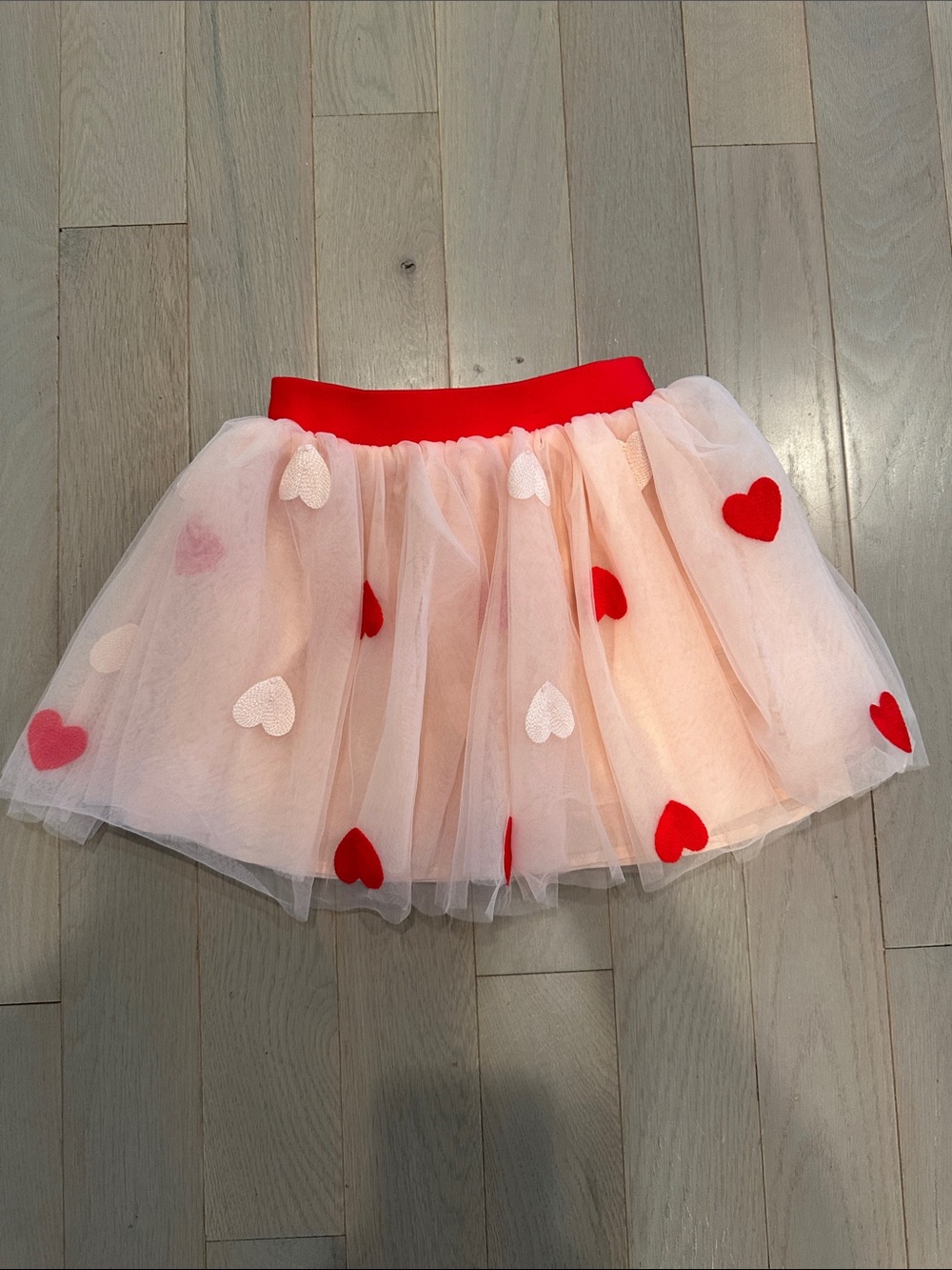 Cat & Jack Pink Tulle Skirt with Red Heart Accents